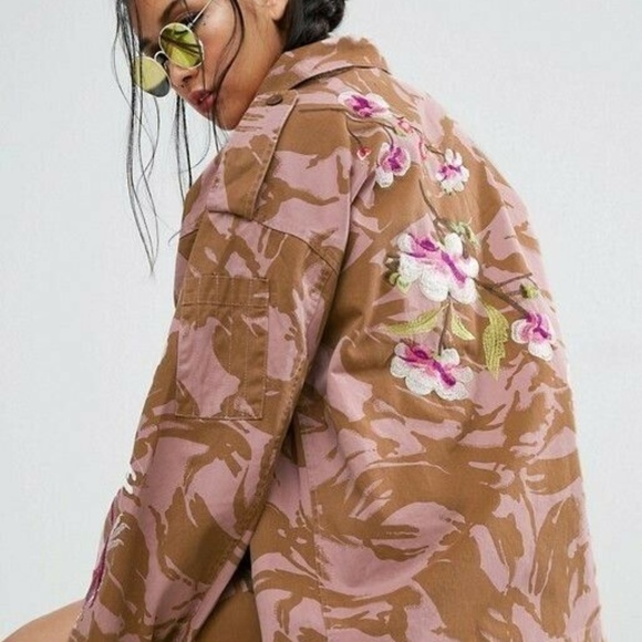 ASOS Jackets & Blazers - Asos womens 4 Pink Camo Floral Embroidered Jacket